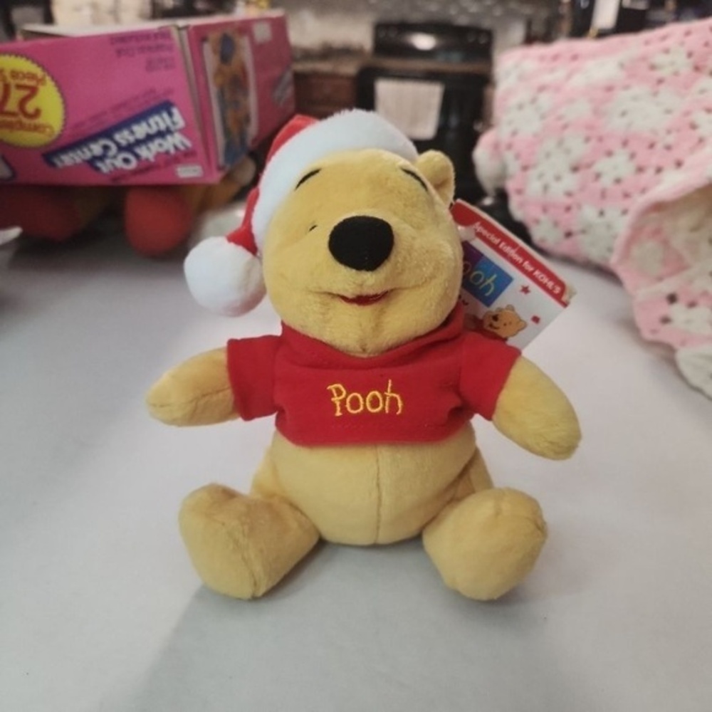 Vintage Disney Plush Toy Red White Holiday Christmas Winnie The Pooh Collectible